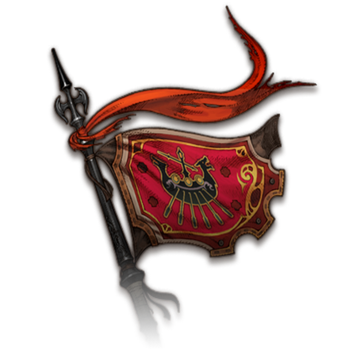 A red flag with the FFXIV grand company logo for the Maelstrom flutters in a transparent background. The flag is used to represent an RP community.